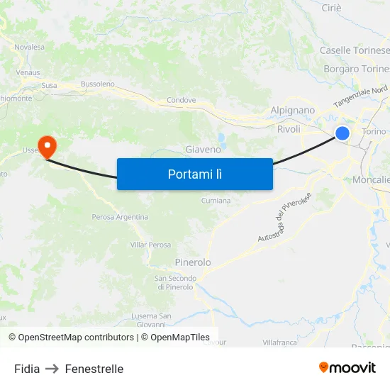 Fidia to Fenestrelle map