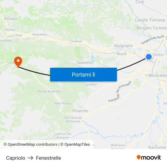 Capriolo to Fenestrelle map