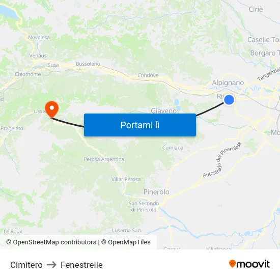 Cimitero to Fenestrelle map