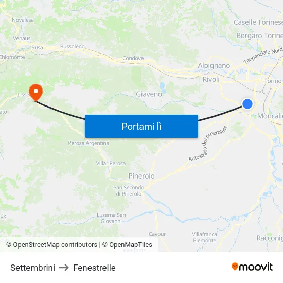 Settembrini to Fenestrelle map