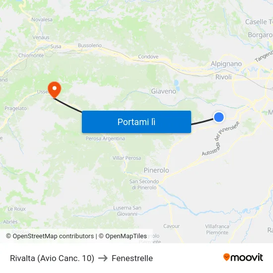 Rivalta (Avio Canc. 10) to Fenestrelle map