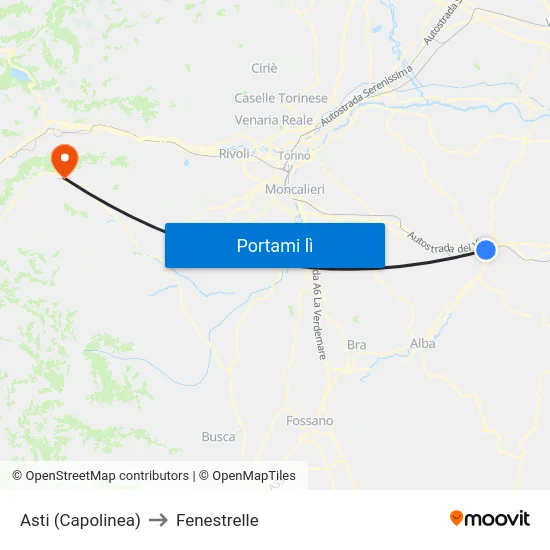 Asti (Capolinea) to Fenestrelle map