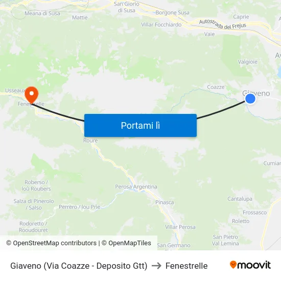 Giaveno (Via Coazze - Deposito Gtt) to Fenestrelle map