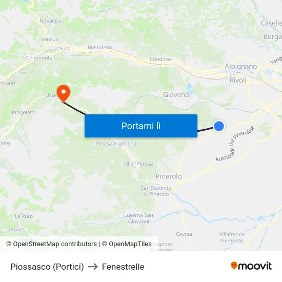 Piossasco (Portici) to Fenestrelle map