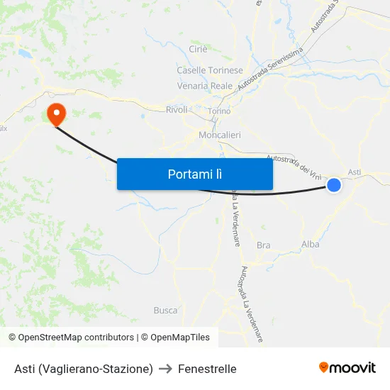 Asti (Vaglierano-Stazione) to Fenestrelle map