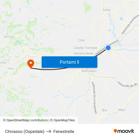 Chivasso (Ospedale) to Fenestrelle map