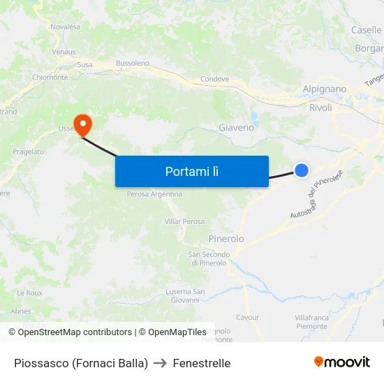 Piossasco (Fornaci Balla) to Fenestrelle map