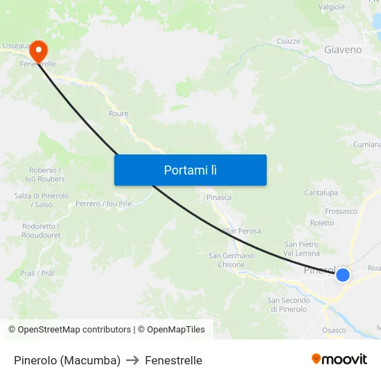 Pinerolo (Macumba) to Fenestrelle map