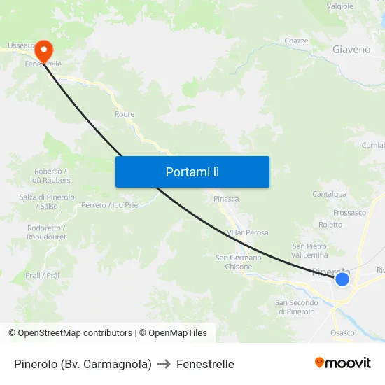 Pinerolo (Bv. Carmagnola) to Fenestrelle map