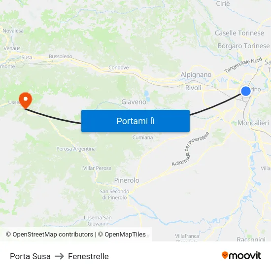 Porta Susa to Fenestrelle map