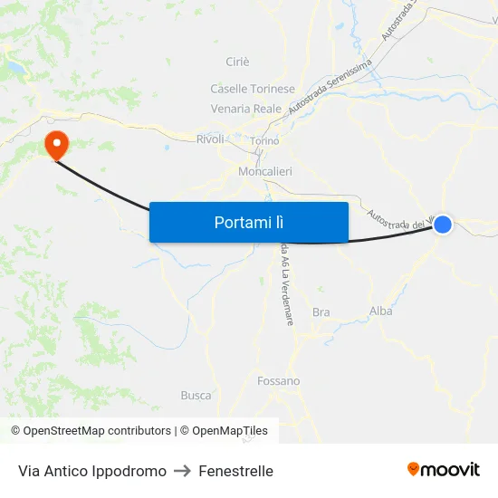 Via Antico Ippodromo to Fenestrelle map