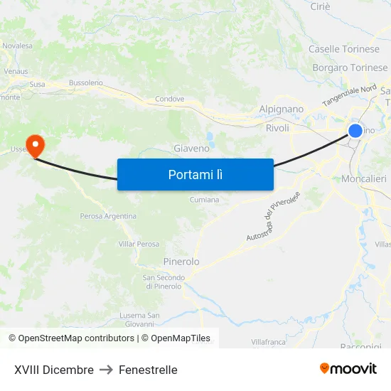 XVIII Dicembre to Fenestrelle map