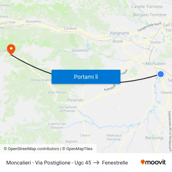Moncalieri - Via Postiglione - Ugc 45 to Fenestrelle map