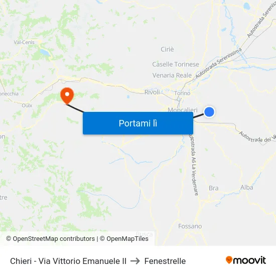 Chieri - Via Vittorio Emanuele II to Fenestrelle map