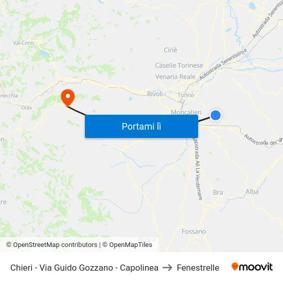 Chieri - Via Guido Gozzano - Capolinea to Fenestrelle map
