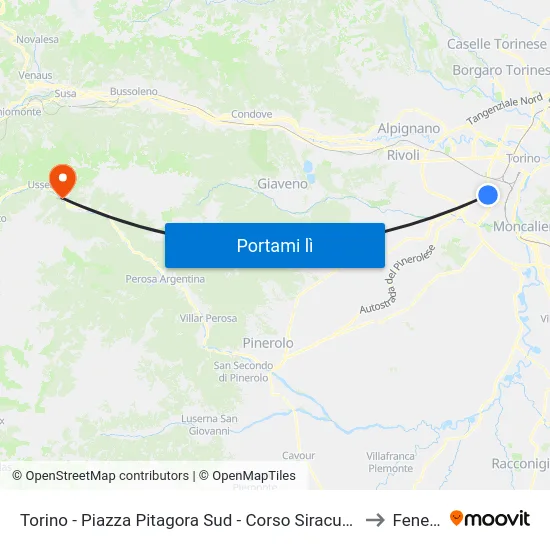 Torino - Piazza Pitagora Sud - Corso Siracusa - Via Don Bartolomeo Grazioli to Fenestrelle map