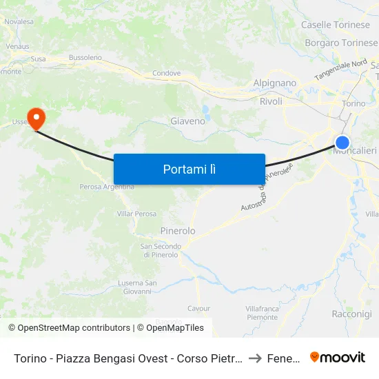 Torino - Piazza Bengasi Ovest - Corso Pietro Maroncelli - Via Canelli to Fenestrelle map