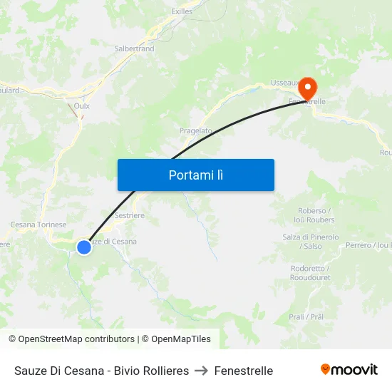 Sauze Di Cesana - Bivio Rollieres to Fenestrelle map