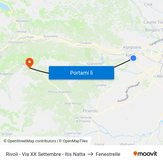 Rivoli - Via XX Settembre - Itis Natta to Fenestrelle map