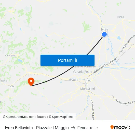 Ivrea Bellavista - Piazzale I Maggio to Fenestrelle map