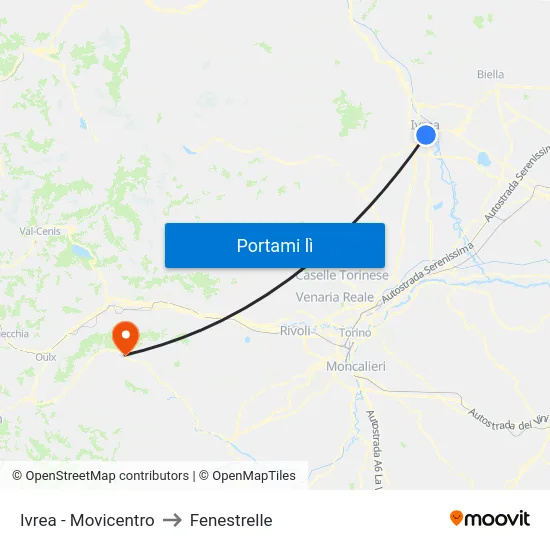 Ivrea - Movicentro to Fenestrelle map