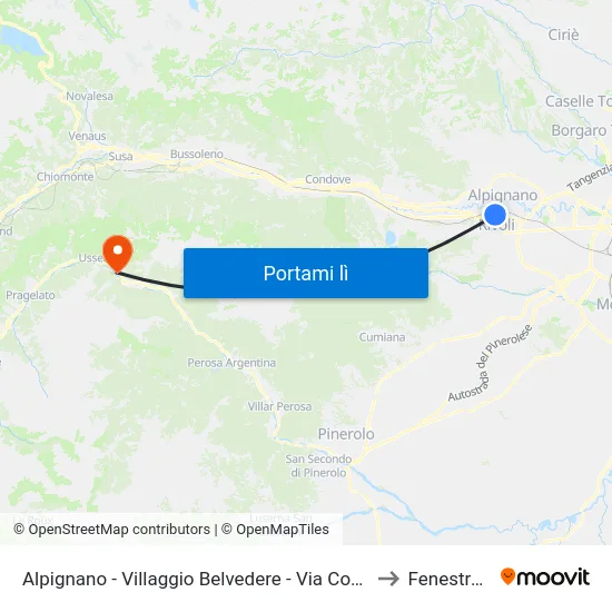 Alpignano - Villaggio Belvedere - Via Costa  53 to Fenestrelle map