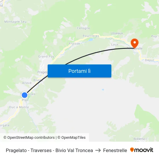 Pragelato - Traverses - Bivio Val Troncea to Fenestrelle map