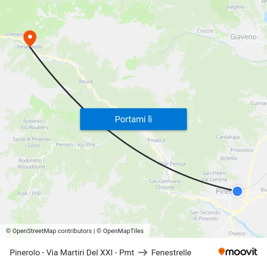 Pinerolo - Via Martiri Del XXI - Pmt to Fenestrelle map