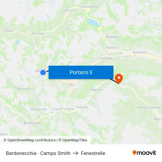 Bardonecchia - Campo Smith to Fenestrelle map
