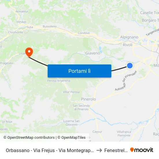 Orbassano - Via Frejus - Via Montegrappa to Fenestrelle map