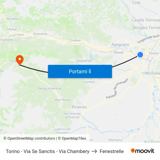 Torino - Via Se Sanctis - Via Chambery to Fenestrelle map