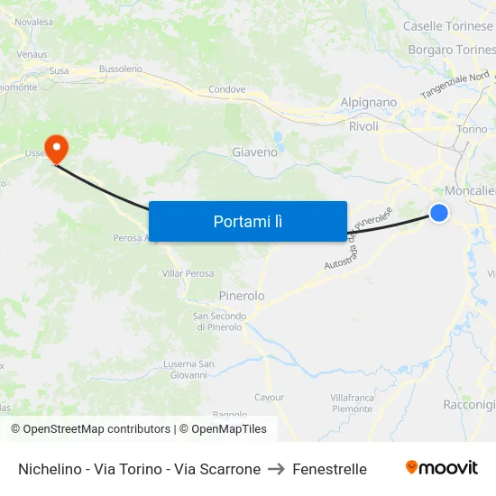 Nichelino - Via Torino - Via Scarrone to Fenestrelle map
