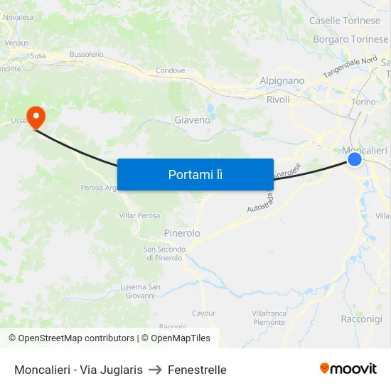 Moncalieri - Via Juglaris to Fenestrelle map