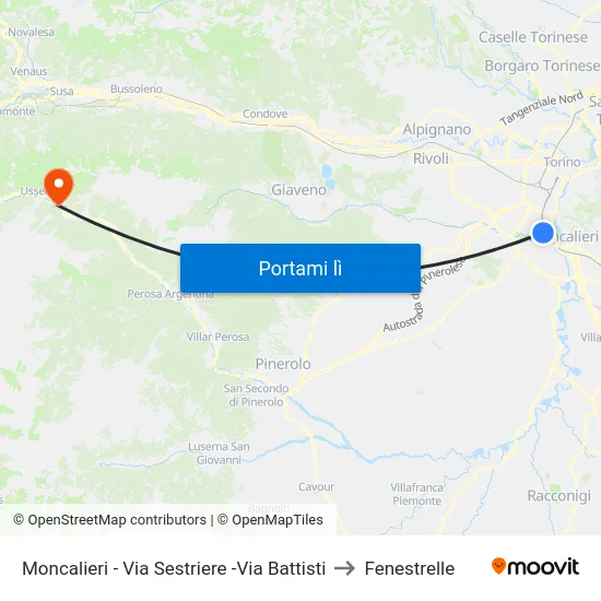 Moncalieri - Via Sestriere -Via Battisti to Fenestrelle map