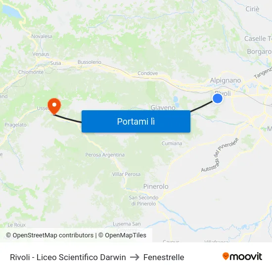 Rivoli - Liceo Scientifico Darwin to Fenestrelle map