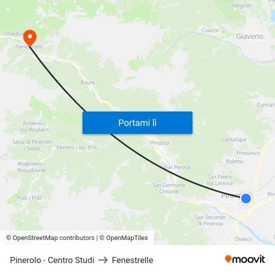 Pinerolo - Centro Studi to Fenestrelle map
