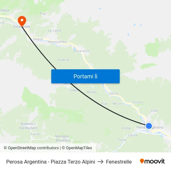 Perosa Argentina - Piazza Terzo Alpini to Fenestrelle map