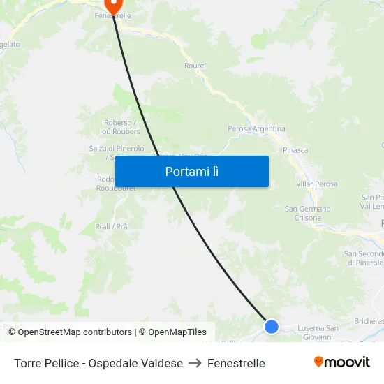 Torre Pellice - Ospedale Valdese to Fenestrelle map