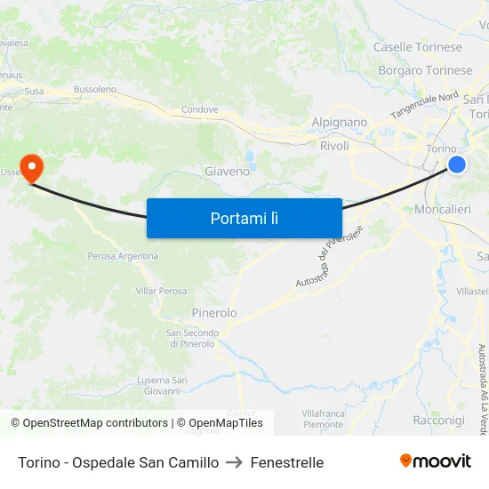 Torino - Ospedale San Camillo to Fenestrelle map