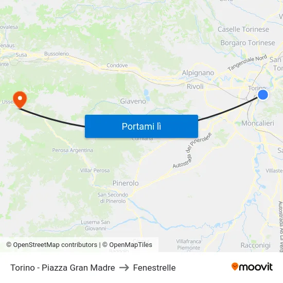 Torino - Piazza Gran Madre to Fenestrelle map