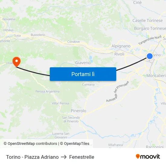 Torino - Piazza Adriano to Fenestrelle map