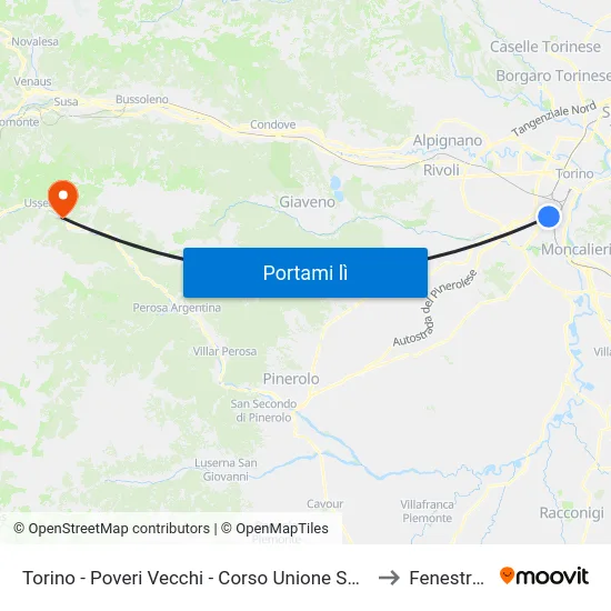 Torino - Poveri Vecchi - Corso Unione Sovietica to Fenestrelle map
