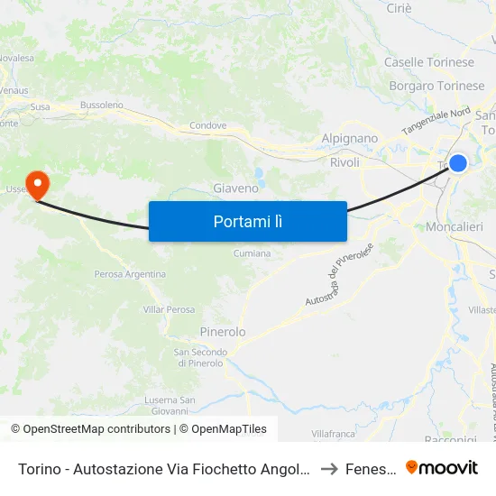 Torino - Autostazione Via Fiochetto Angolo Corso XI Febbraio to Fenestrelle map