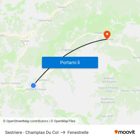 Sestriere - Champlas Du Col to Fenestrelle map
