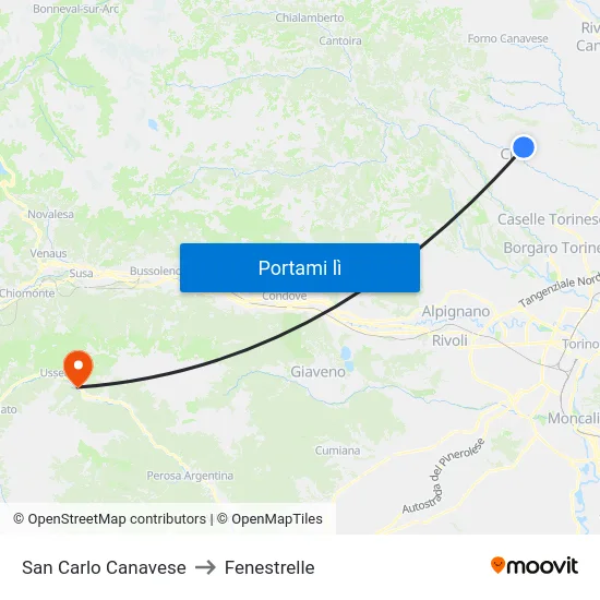 San Carlo Canavese to Fenestrelle map