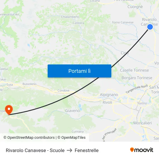 Rivarolo Canavese - Scuole to Fenestrelle map