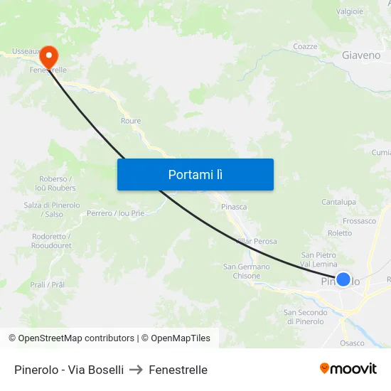 Pinerolo - Via Boselli to Fenestrelle map
