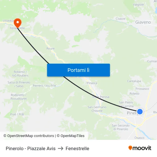 Pinerolo - Piazzale Avis to Fenestrelle map