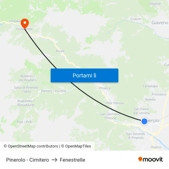 Pinerolo - Cimitero to Fenestrelle map