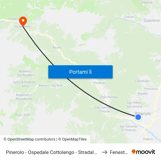 Pinerolo - Ospedale Cottolengo - Stradale Fenestrelle to Fenestrelle map